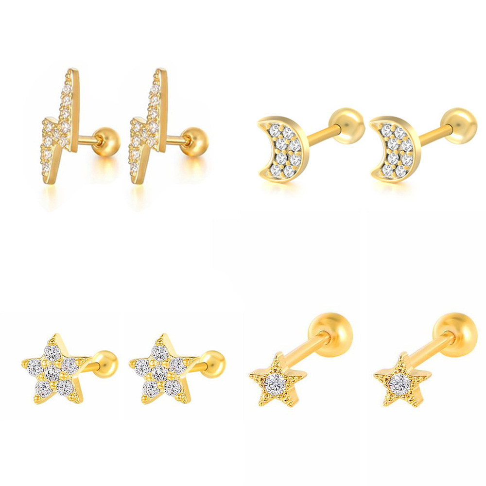 Tragus Flat Back - 1PC Star Moon Lightning Zircon Gold
