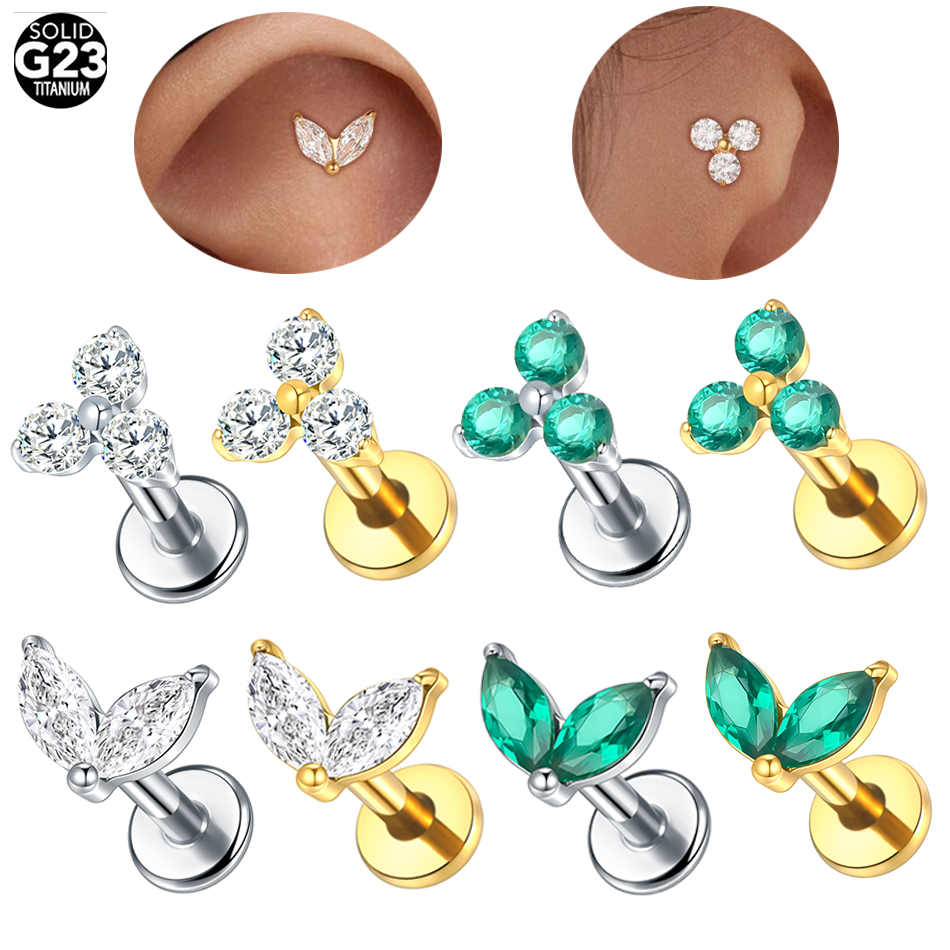 Body Jewelry Flat Back - 1pc Titanium White Green Zircon Stud