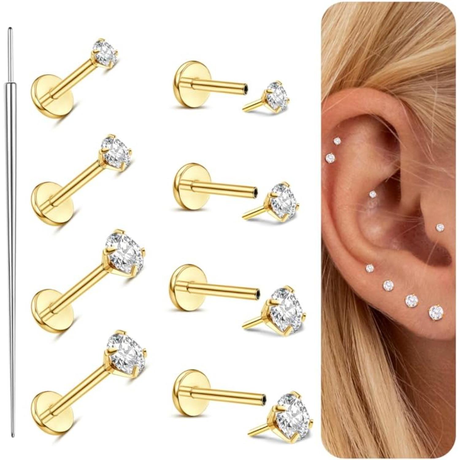 Tragus Flat Back - 8Pcs G23 Titanium Flat Back Earrings