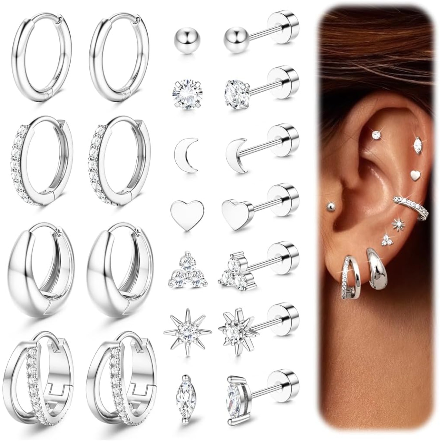 Tragus Flat Back - Bobisty 11 Pairs Surgical Steel Suds