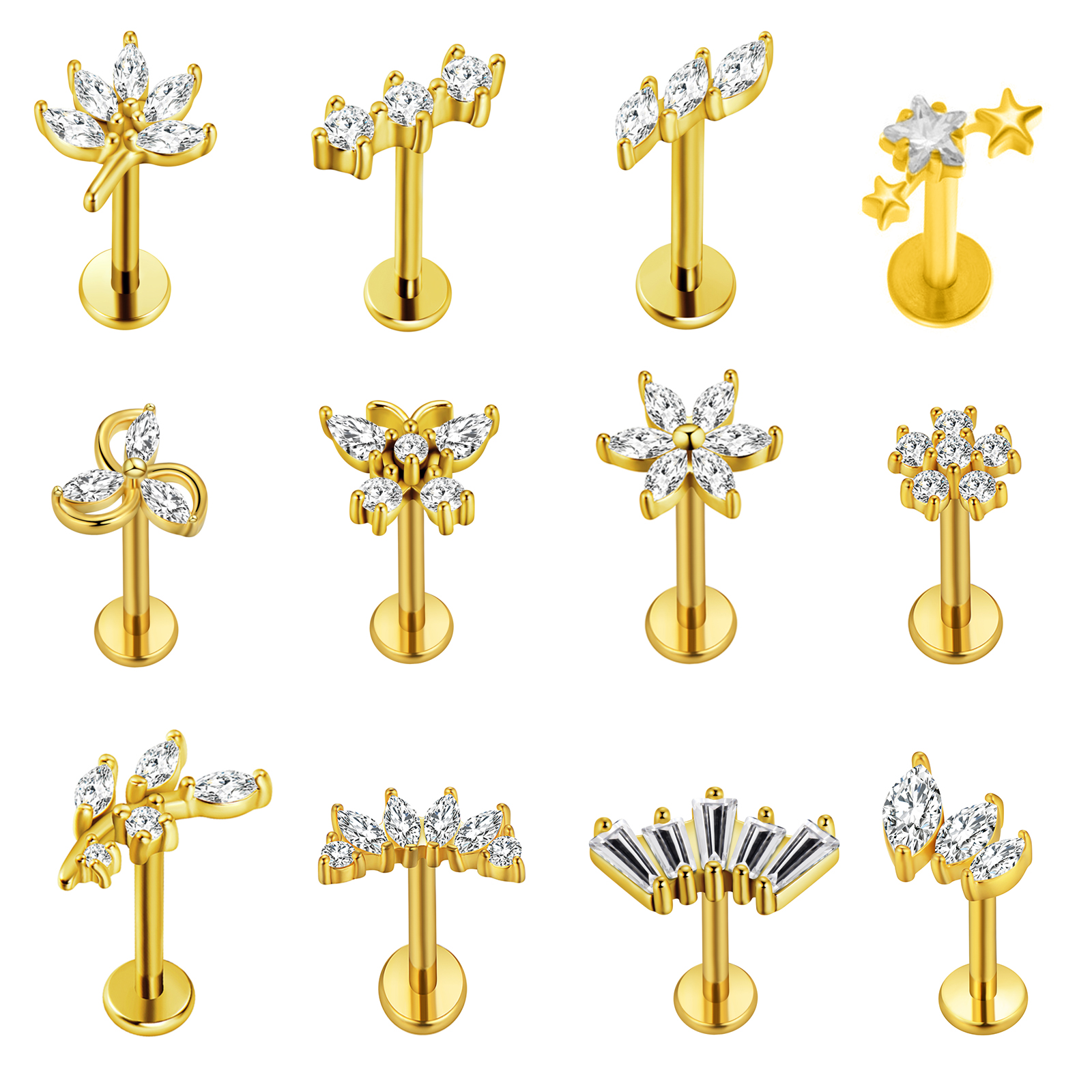 Body Jewelry Internally Threaded - Maple Leaf Labret Piercing Star Flowers100%