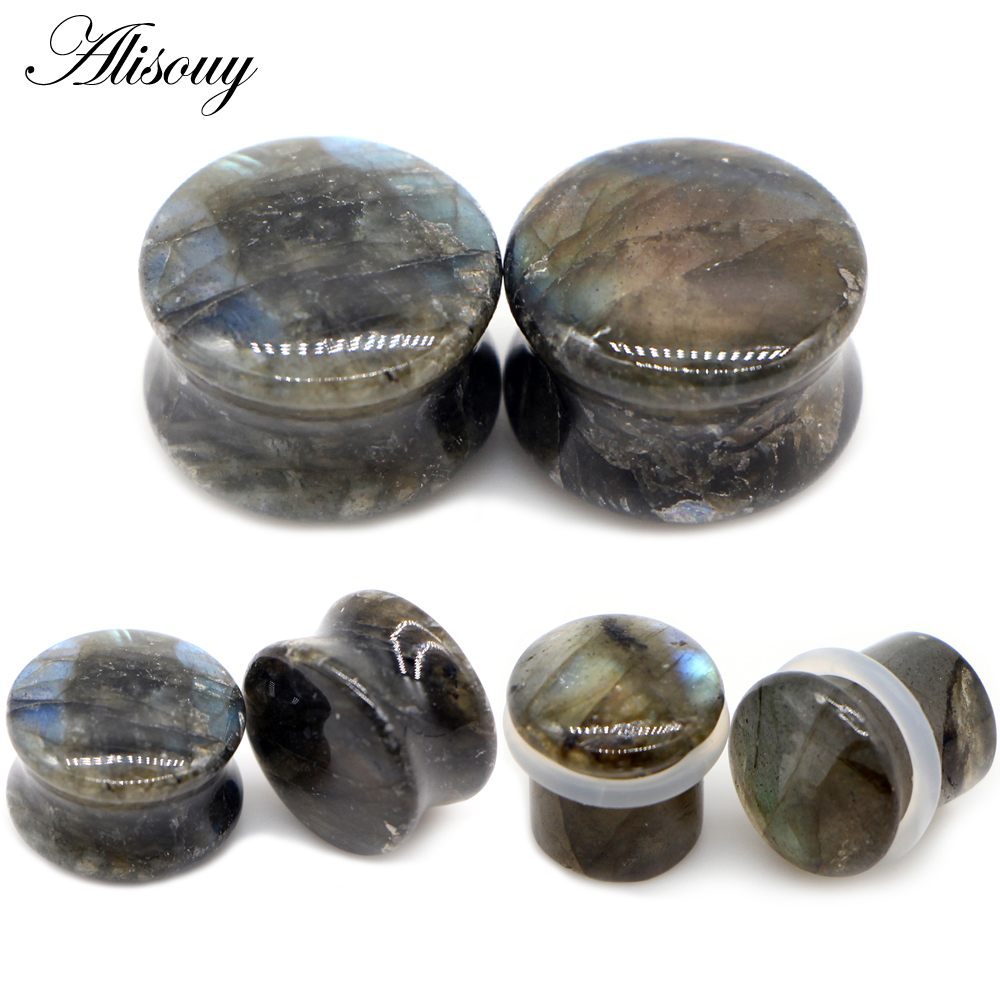 Body Jewelry Ear Plugs - Alisouy 2pcs Labradorite Glow Stone Double