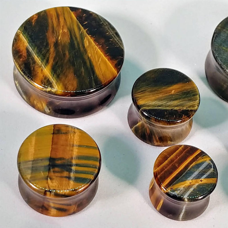 Yellow Body Jewelry - 2pcs Yellow Tiger Eye Organic Flesh
