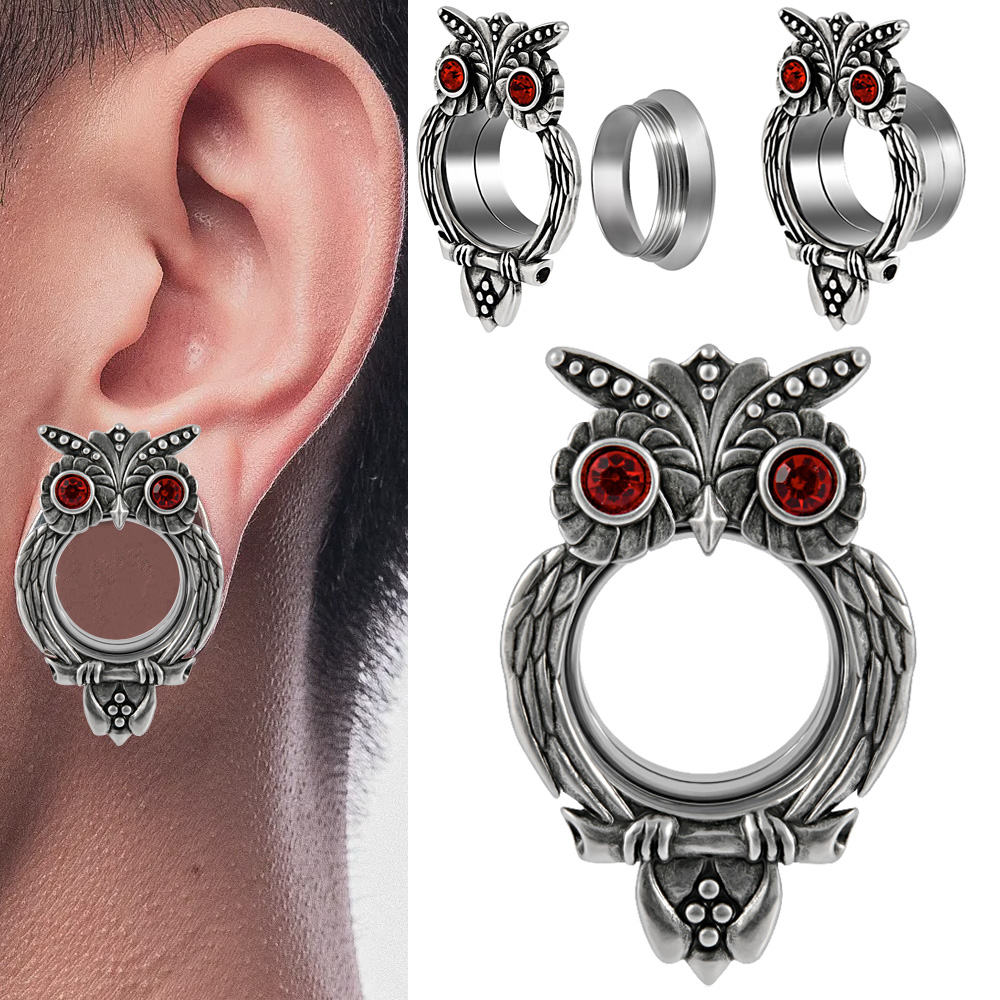 Body Jewelry Internally Threaded - 1PC Stainless Steel Owl Ear Expanders