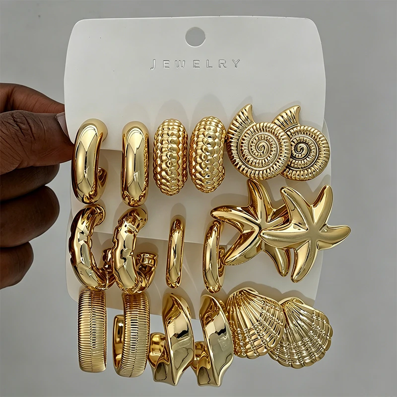 Conch Earring Hoop - 18 Pcs Vintage Gold Plated Ocean