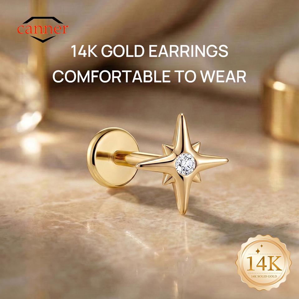 CANNER 1PC 14K Solid Gold Eigh - مراجعة Tragus Flat Back وسعره