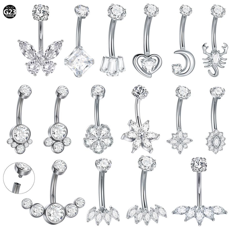 1Pc Titanium Zircon Belly Ring - مراجعة Body Jewelry Internally Threaded وسعره
