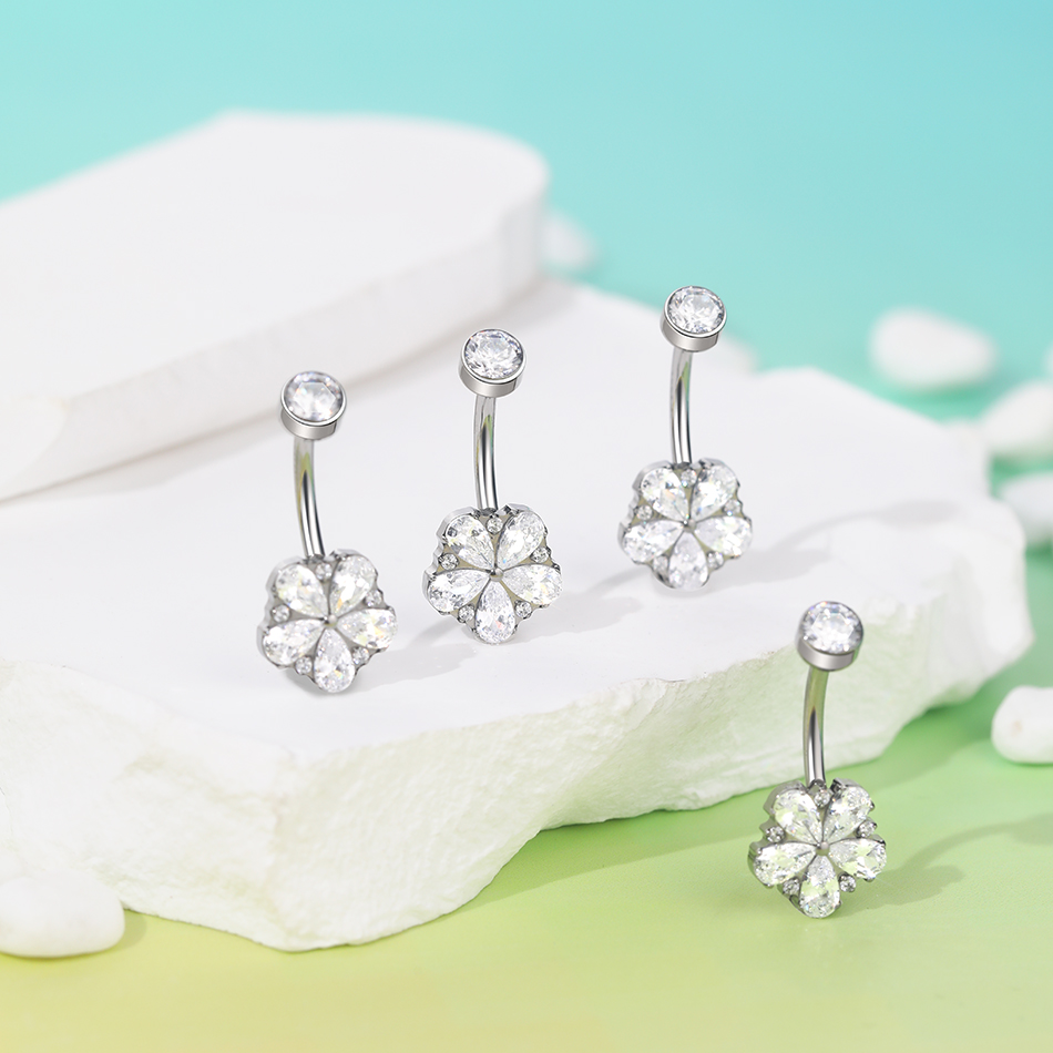 1Pc Titanium Zircon Belly Ring - مراجعة Body Jewelry Internally Threaded وسعره