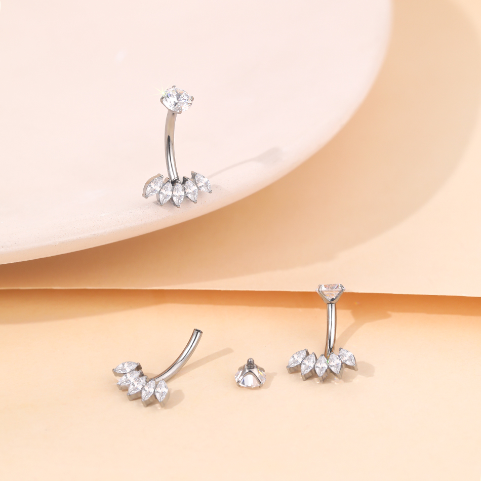 1Pc Titanium Zircon Belly Ring - مراجعة Body Jewelry Internally Threaded وسعره