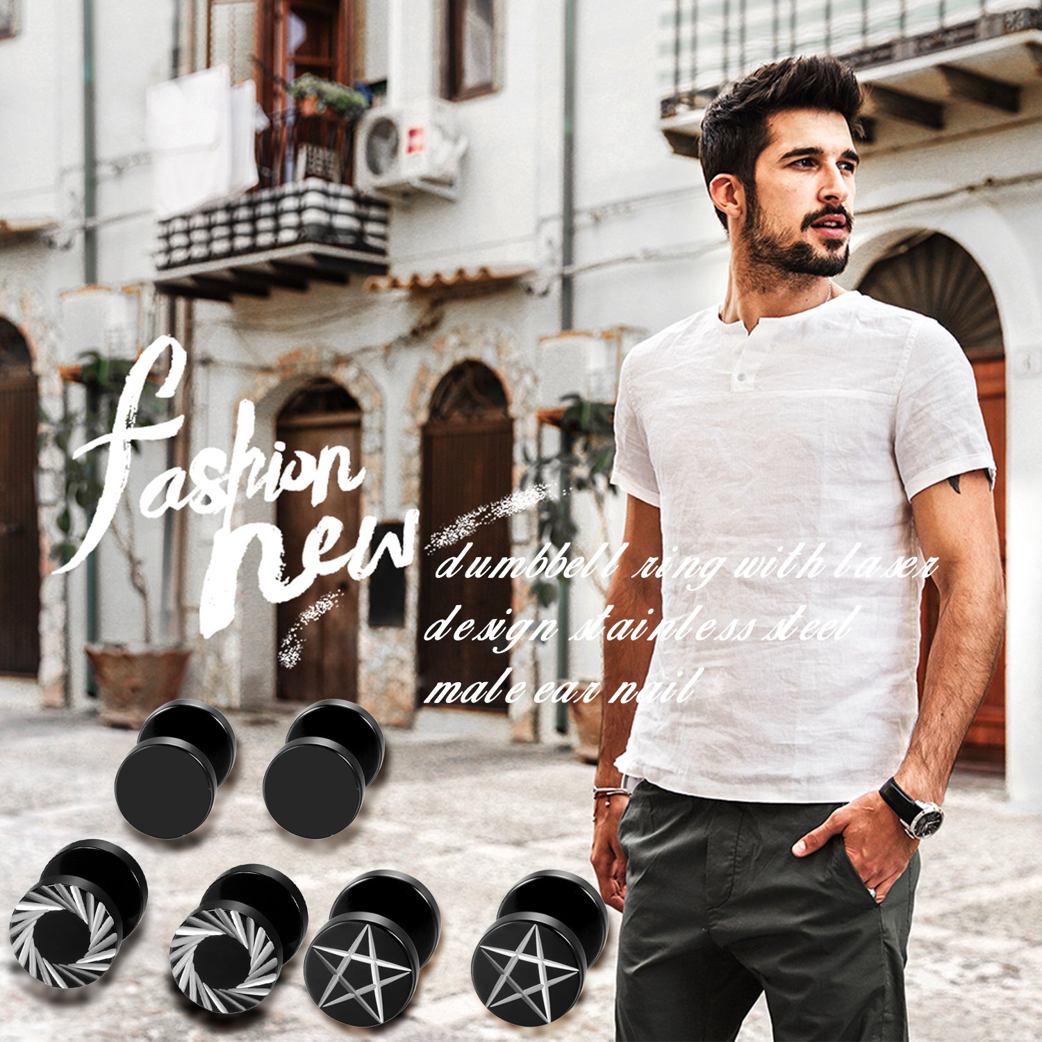 2Pcs/6Pcs Black Stainless Stee - مراجعة Body Jewelry Ear Plugs وسعره