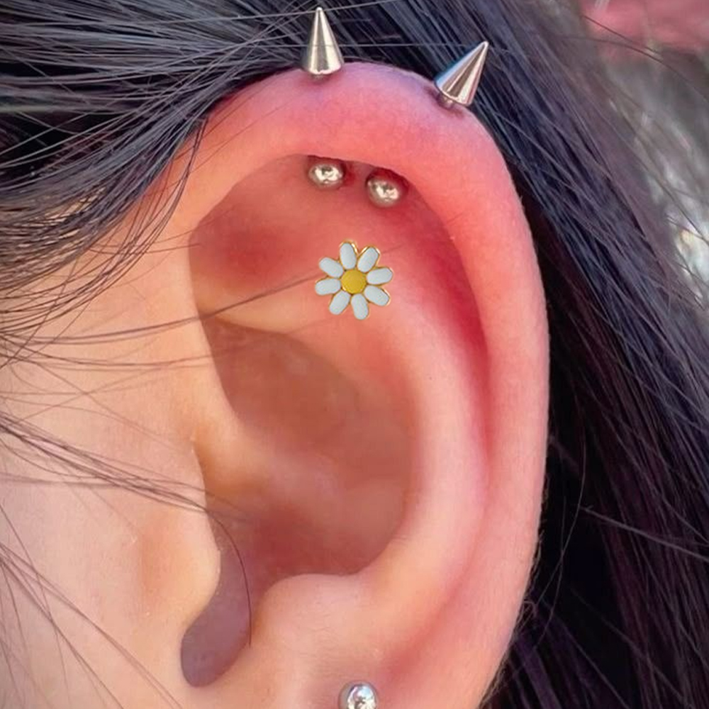 2-1PCS Titanium Daisy Sunflowe - مراجعة Body Jewelry Threadless وسعره