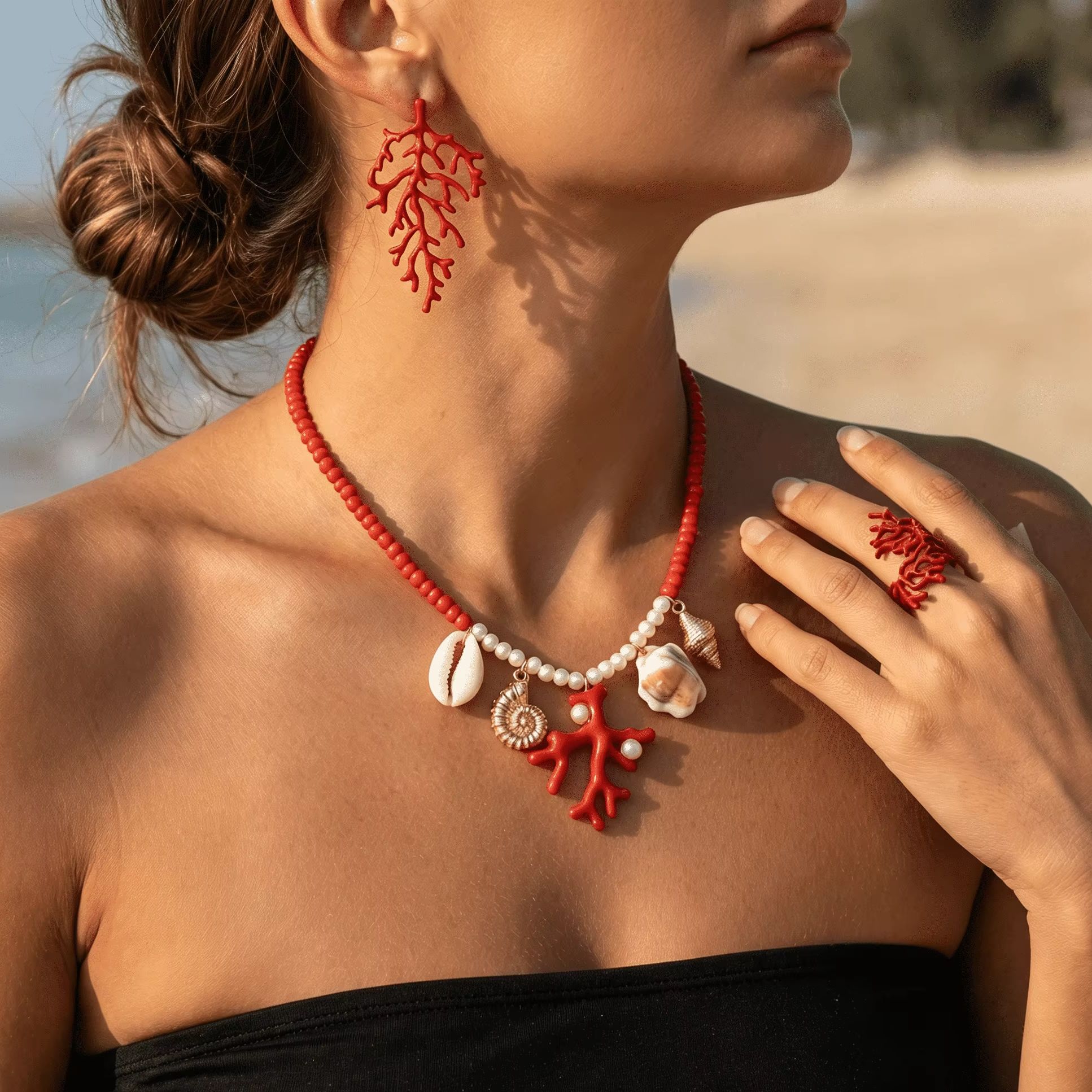 Bohemian Red Coral Branch Ring - مراجعة Conch Earring Hoop وسعره