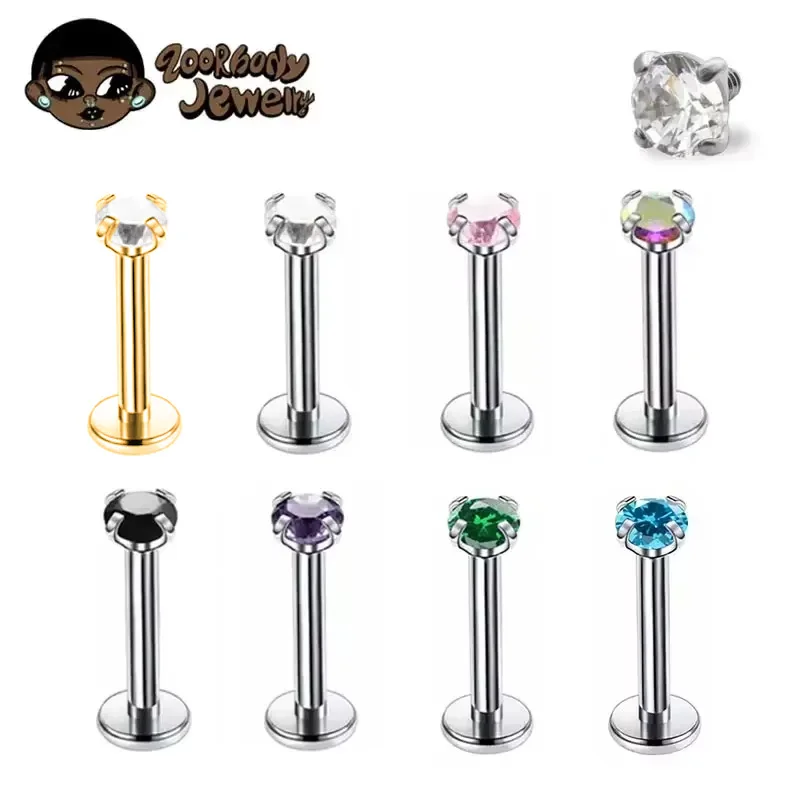 1Pcs G23 Titanium Piercing CZ  - مراجعة Body Jewelry Internally Threaded وسعره
