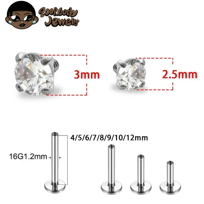 1Pcs G23 Titanium Piercing CZ  - مراجعة Body Jewelry Internally Threaded وسعره
