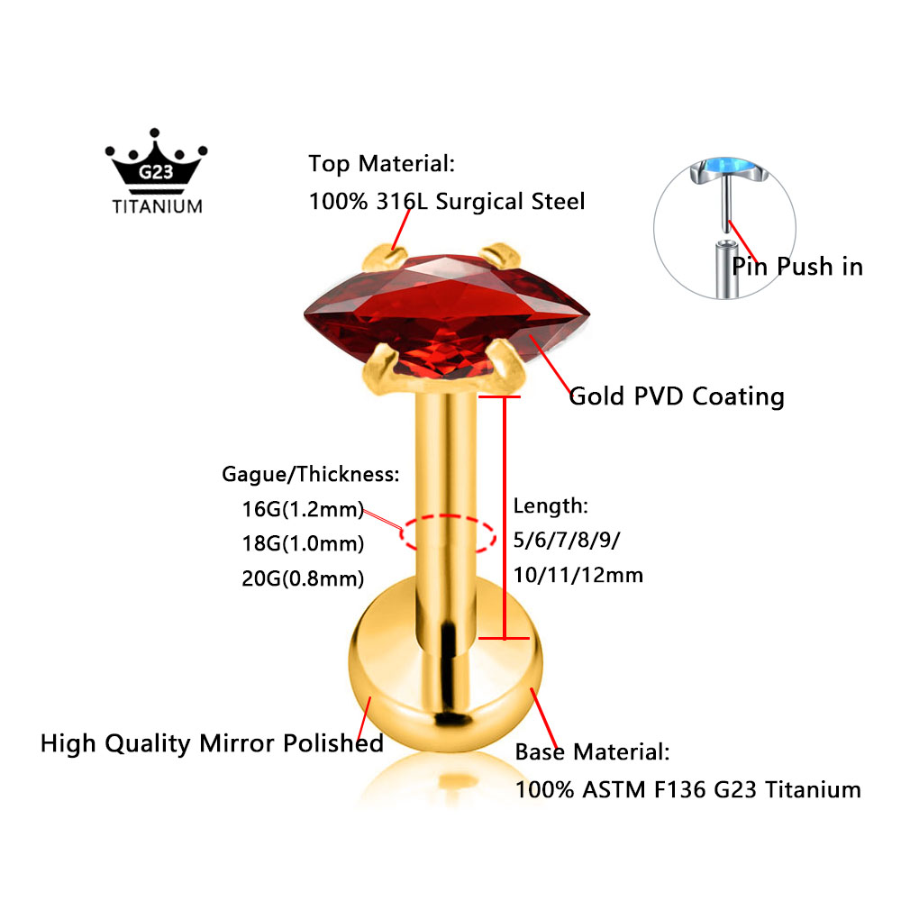 ASTM F136 G23 Titanium Marquis - مراجعة Body Jewelry Threadless وسعره