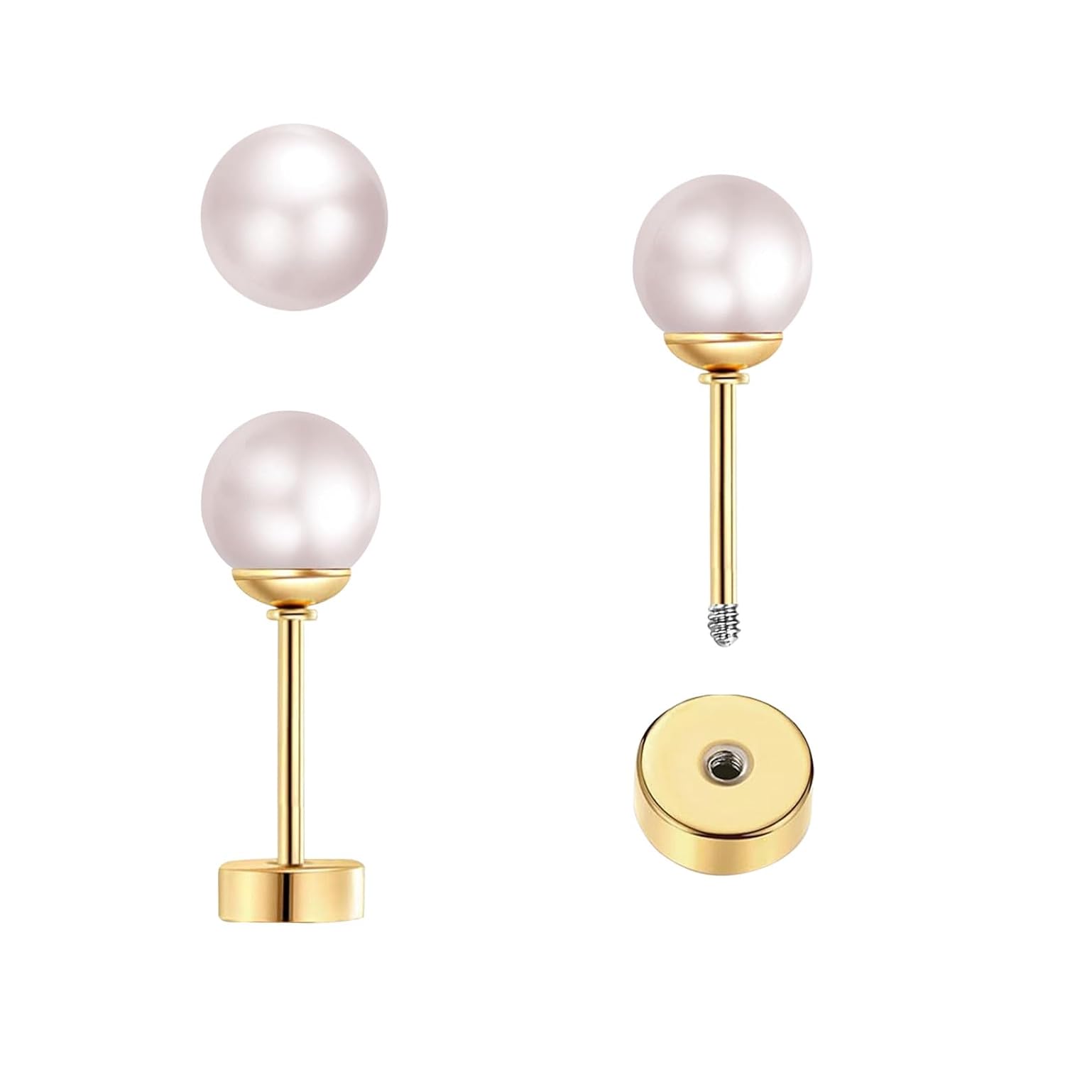 3 Pairs Tiny Pearl Stud Earrin - مراجعة Body Jewelry Flat Back وسعره
