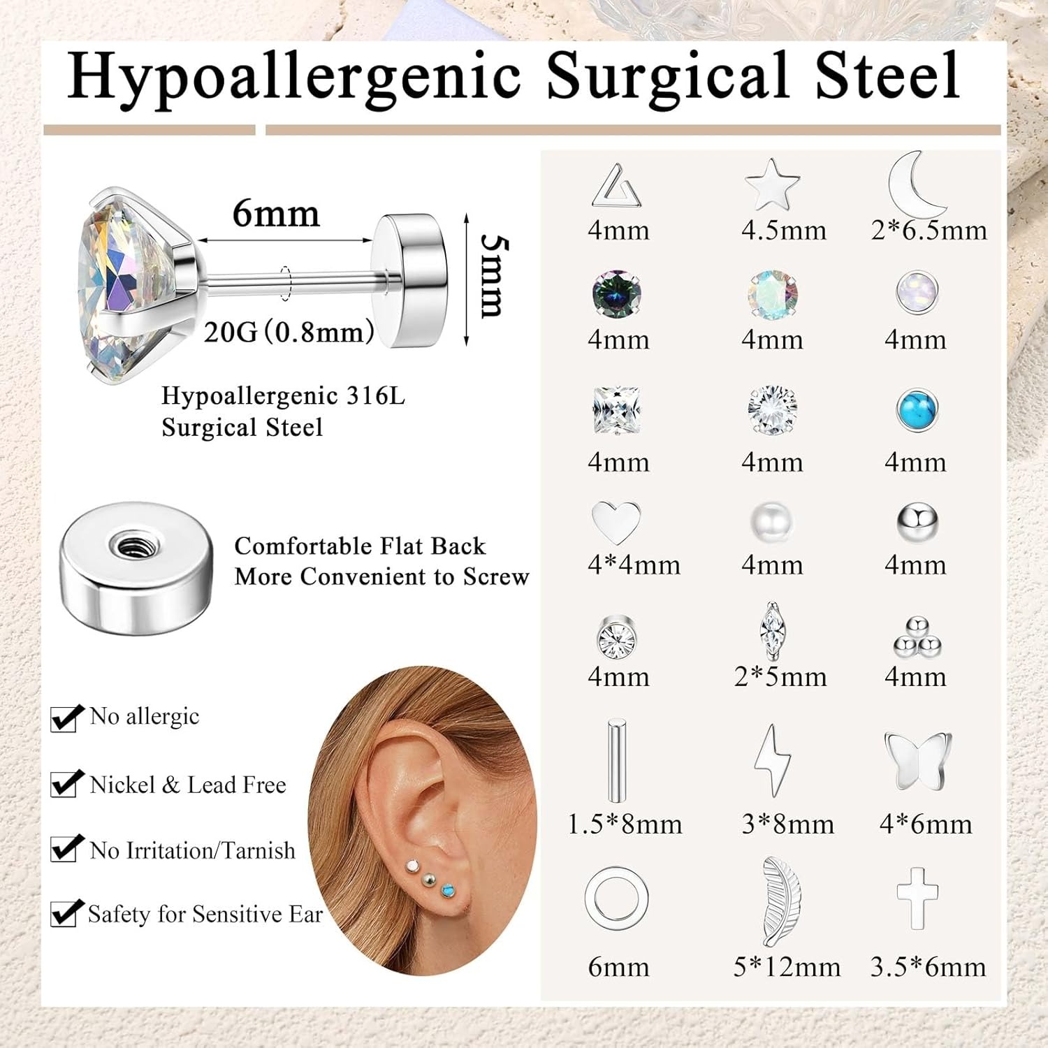 Florideco 1Pair Hypoallergenic - مراجعة Body Jewelry Hypoallergenic وسعره