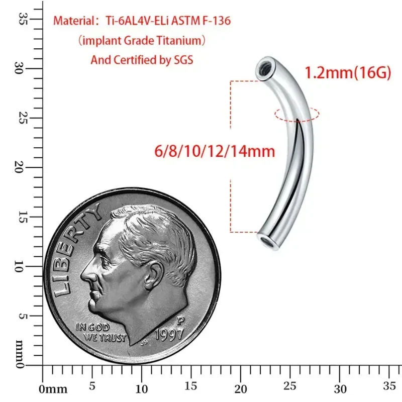 10 Pcs/Lot ASTM F136 Titanium  - مراجعة Body Jewelry Internally Threaded وسعره