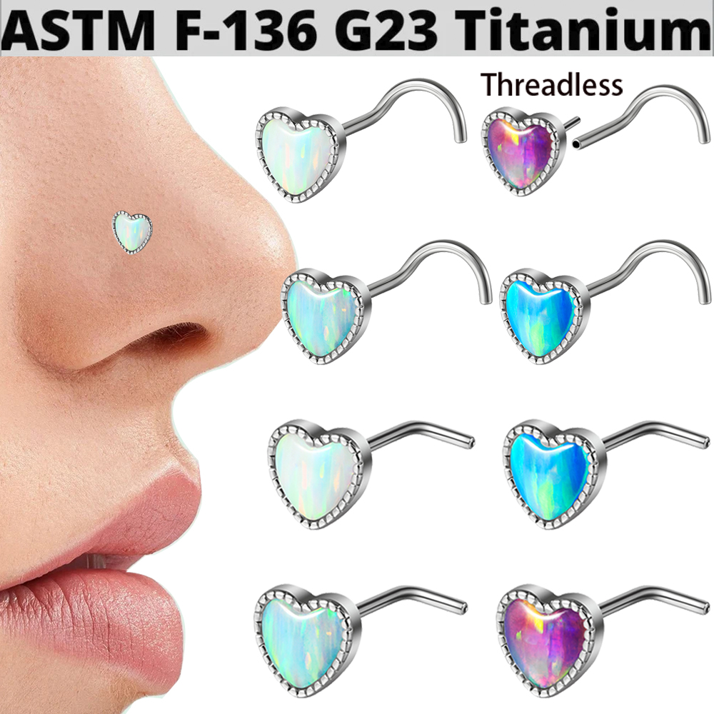 1PC Titanium Opal L Shape Nose - مراجعة Body Jewelry Threadless وسعره