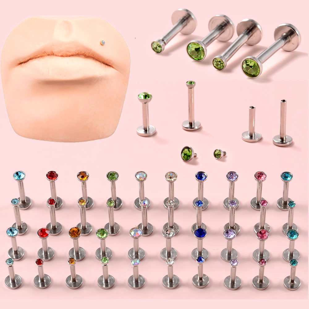 4PCS CZ Gem Labret 316L Surgic - مراجعة Body Jewelry Internally Threaded وسعره