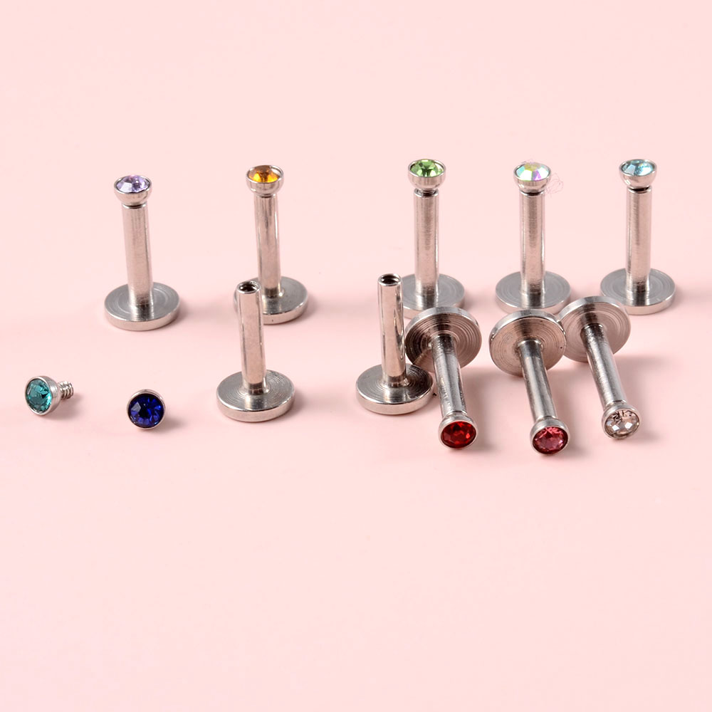 4PCS CZ Gem Labret 316L Surgic - مراجعة Body Jewelry Internally Threaded وسعره