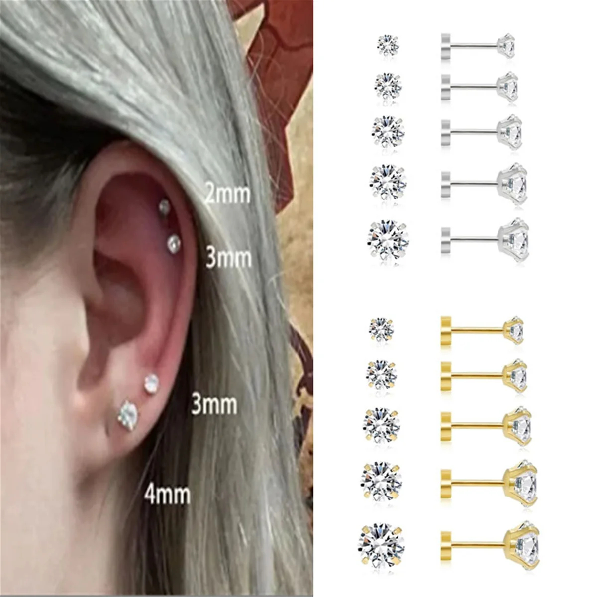3/5/6/10pcs Hypoallergenic Sta - مراجعة Tragus Flat Back وسعره