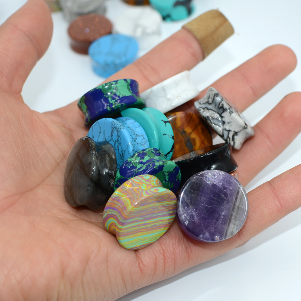 2PCS Natural Stone Double Flar - مراجعة Body Jewelry Ear Plugs وسعره