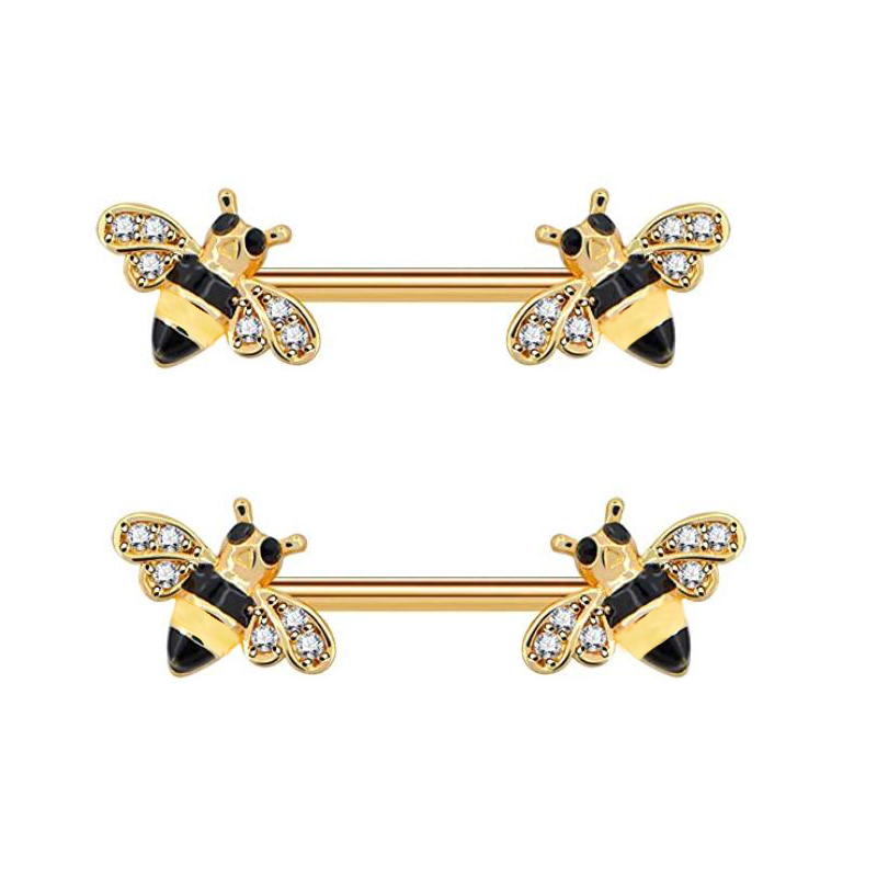 Bee Nipple Barbell 14g Yellow  - مراجعة Yellow Body Jewelry وسعره