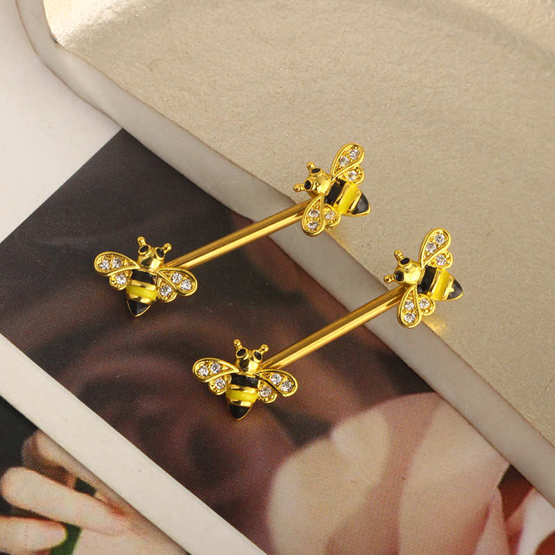 Bee Nipple Barbell 14g Yellow  - مراجعة Yellow Body Jewelry وسعره