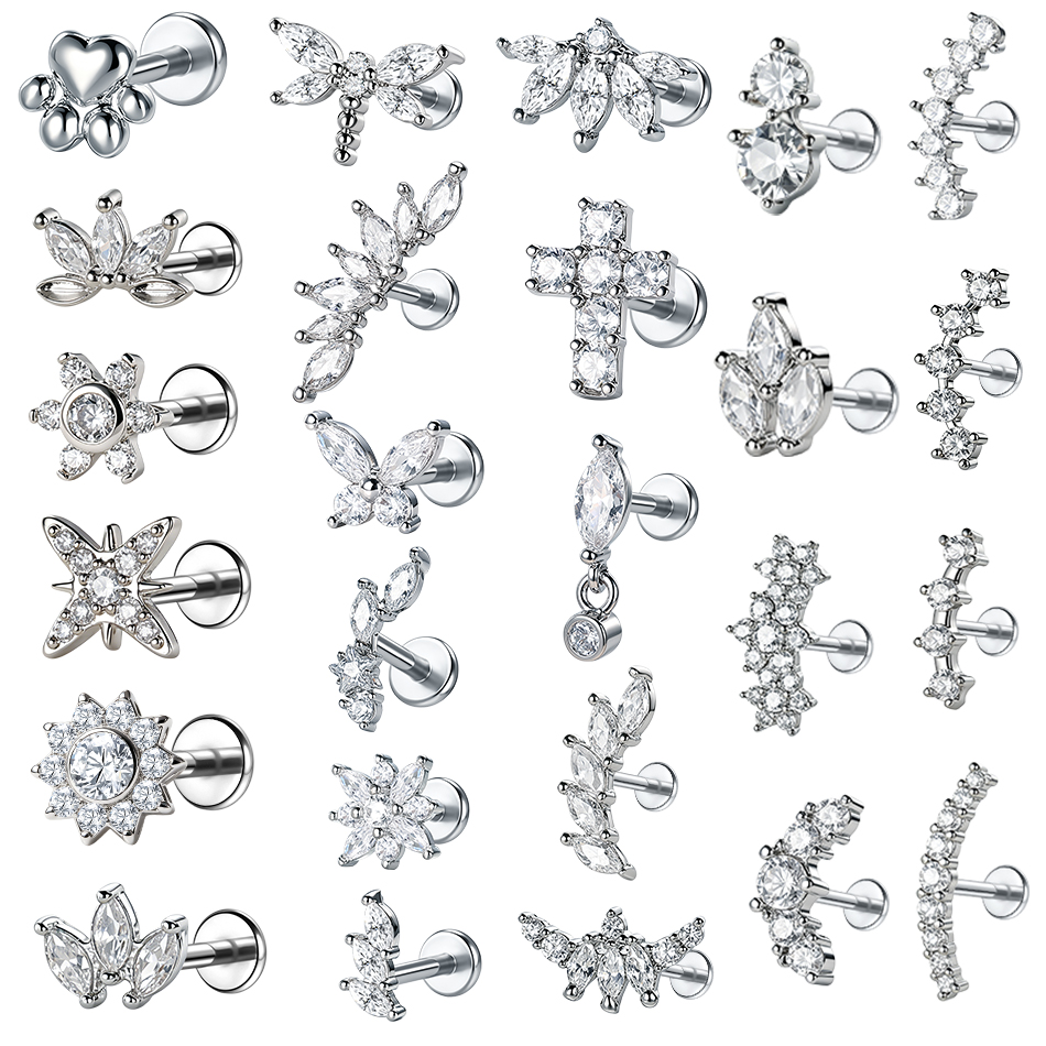 1Pc Stainless Steel Flower Zir - مراجعة Body Jewelry Internally Threaded وسعره