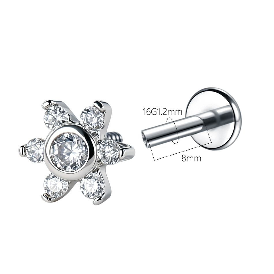 1Pc Stainless Steel Flower Zir - مراجعة Body Jewelry Internally Threaded وسعره