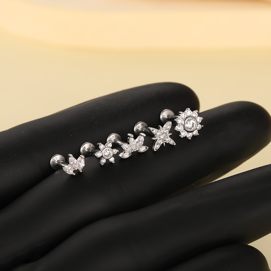 1Pc Stainless Steel Flower Zir - مراجعة Body Jewelry Internally Threaded وسعره