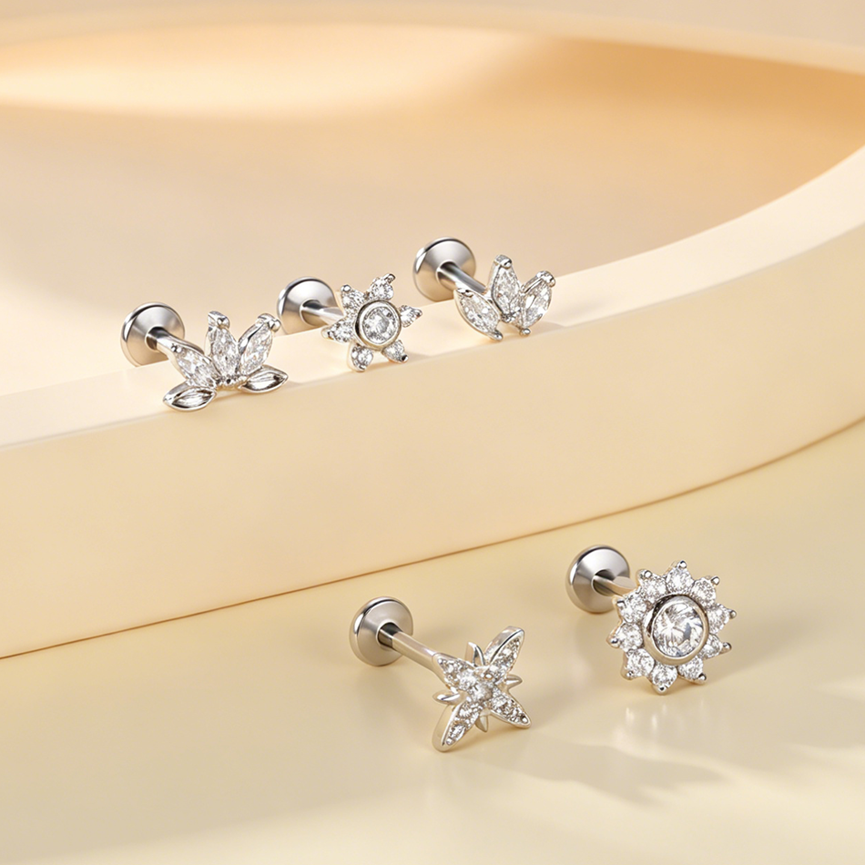 1Pc Stainless Steel Flower Zir - مراجعة Body Jewelry Internally Threaded وسعره