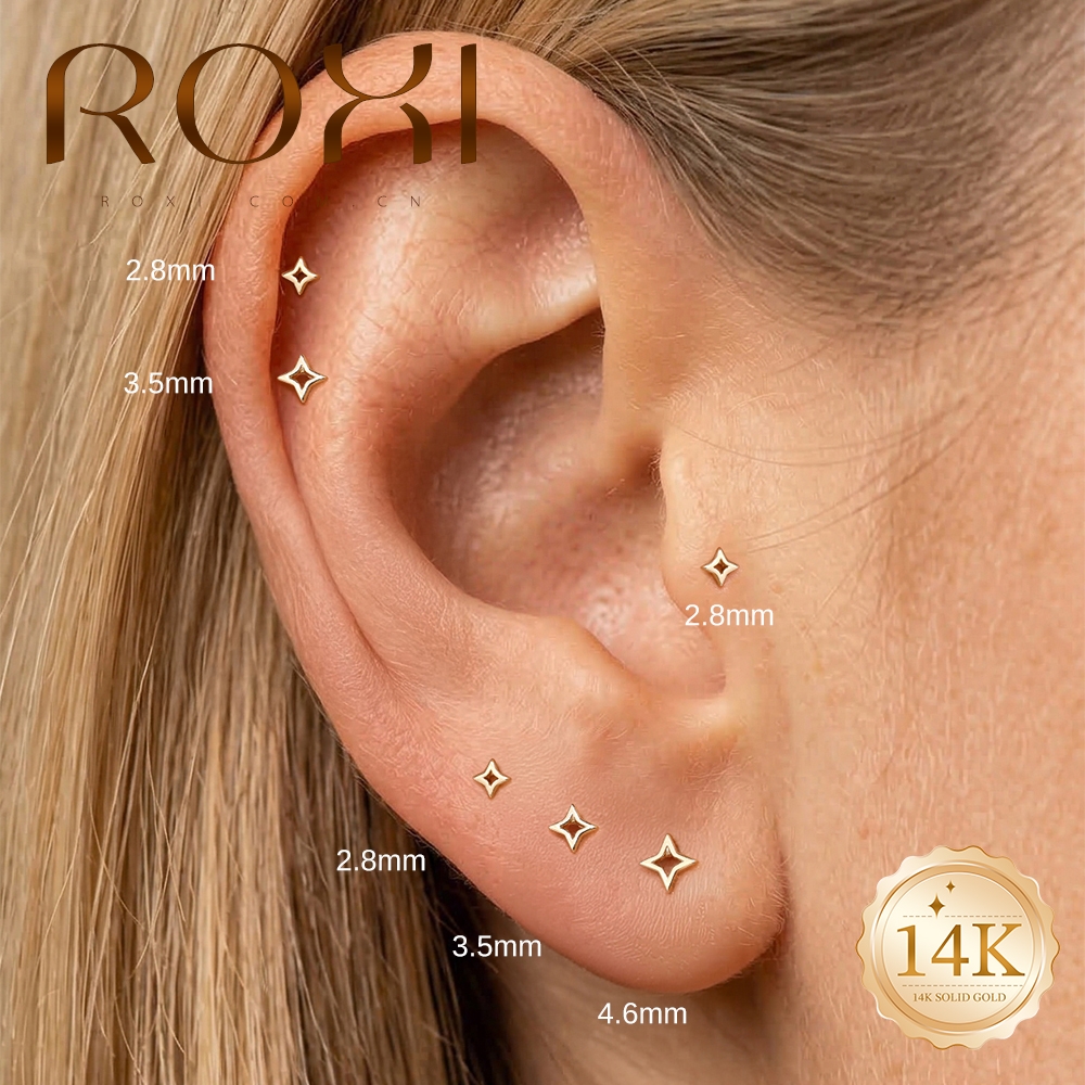 ROXI 1PC 5/6/8mm 14K Solid Gol - مراجعة Body Jewelry Hypoallergenic وسعره