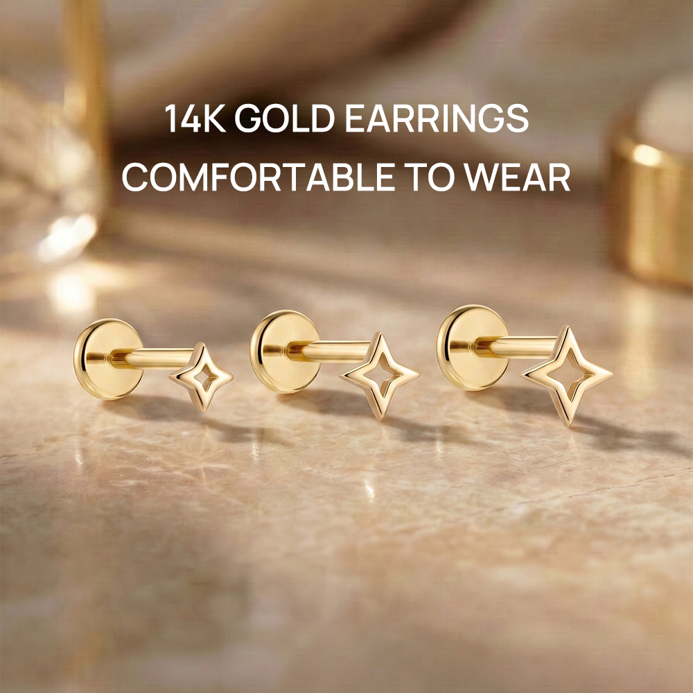 ROXI 1PC 5/6/8mm 14K Solid Gol - مراجعة Body Jewelry Hypoallergenic وسعره