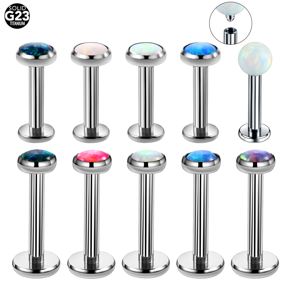 1PC Titanium Opal Labret Lip R - مراجعة Body Jewelry Internally Threaded وسعره