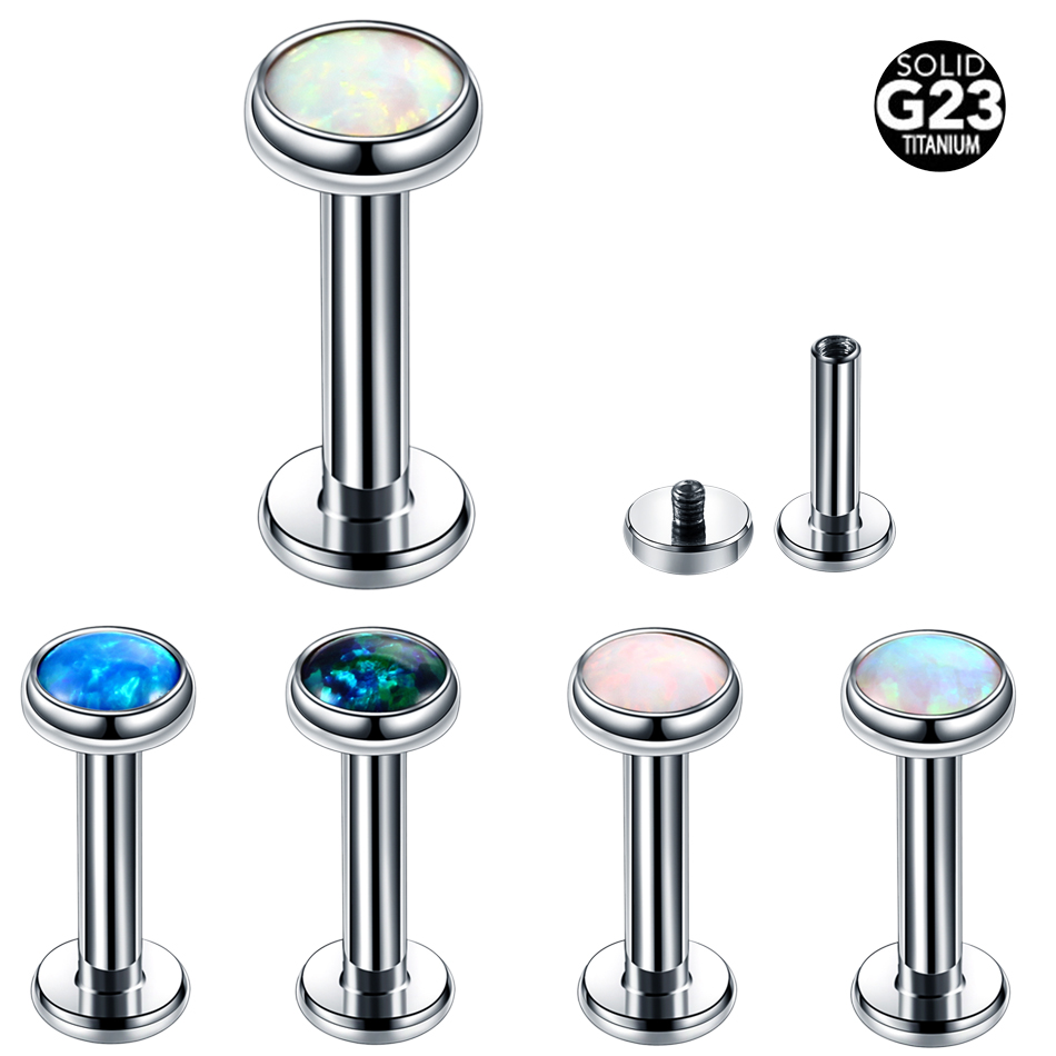 1PC Titanium Opal Labret Lip R - مراجعة Body Jewelry Internally Threaded وسعره